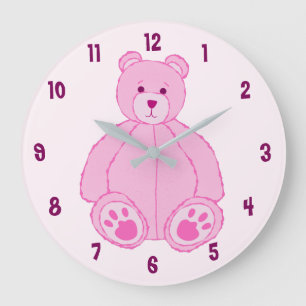 Grande Horloge Ronde Ours en peluche rose