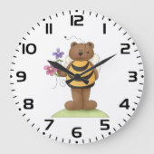 Grande Horloge Ronde Ours habillé en Bumblebee avec Fleurs (Recto)