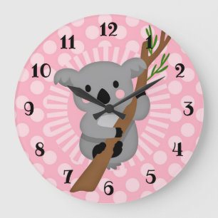 Grande Horloge Ronde Ours Koala mignon - Fille Gris Rose