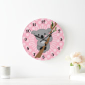 Grande Horloge Ronde Ours Koala mignon - Fille Gris Rose (Maison)