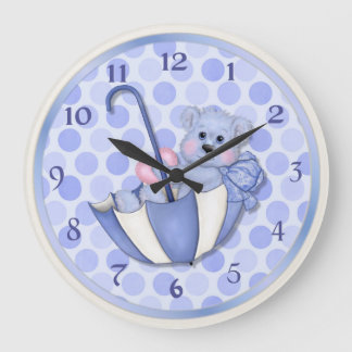 Grande Horloge Ronde Ours Parapluie bleu - Personnaliser