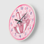 Grande Horloge Ronde Ours parapluie rose (Angle)