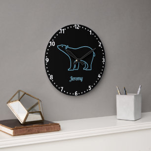 Grande Horloge Ronde Ours polaire néon personnalisé