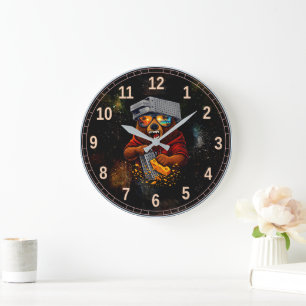 Grande Horloge Ronde Ours Rétro Avec Chapeau Râpe à Fromage et Lunettes