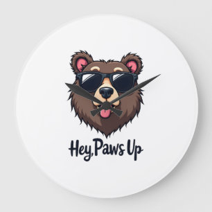 Grande Horloge Ronde Ours vintage Hey Paws Up avec des lunettes de sole