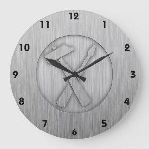 Grande Horloge Ronde Outils de dessin animé brushed metal look