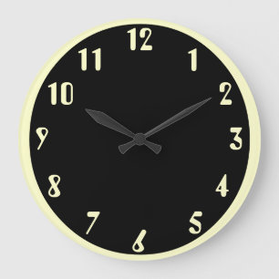 Grande Horloge Ronde Outre du blanc sur le noir