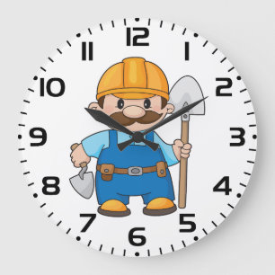 Grande Horloge Ronde Ouvrier du bâtiment avec pelle