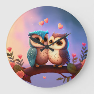 Grande Horloge Ronde "Owl Love"