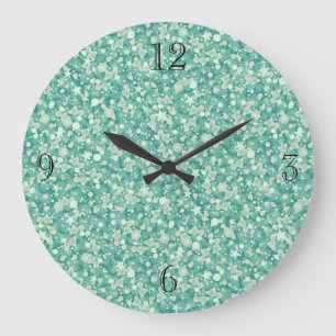 Grande Horloge Ronde Paillettes et scintillements vert menthe.