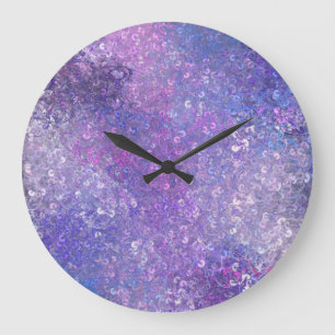 Grande Horloge Ronde Paillettes roses et violettes brillantes