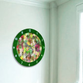 Grande Horloge Ronde Paint Splatter Automne Couleur Feuilles Abstraits