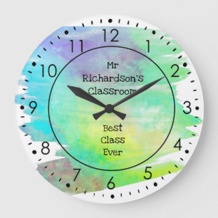 Grande Horloge Ronde Paint Yellow Green enseignant en classe