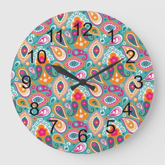 Grande Horloge Ronde Paisley 70s 60s Boho Retro (Recto)