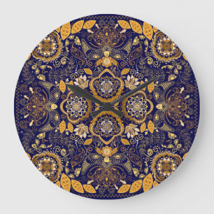 Grande Horloge Ronde Paisley Elegance : Motif de design textile