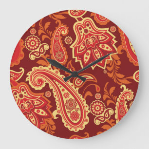 Grande Horloge Ronde Paisley, fleurs : motif sans couture décorative