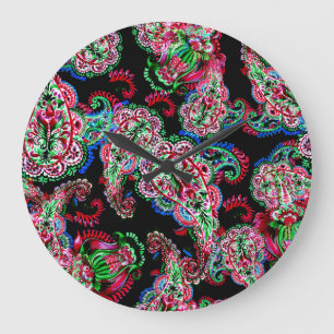 Grande Horloge Ronde Paisley Floral Pattern, Ethnic Arrière - plan.