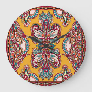 Grande Horloge Ronde Paisley florale ornementale : Bandanna traditionne