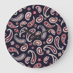 Grande Horloge Ronde Paisley indien traditionnel, motif de marine.