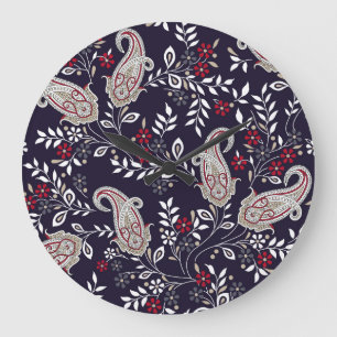 Grande Horloge Ronde Paisley indien traditionnel, motif sans soudure.
