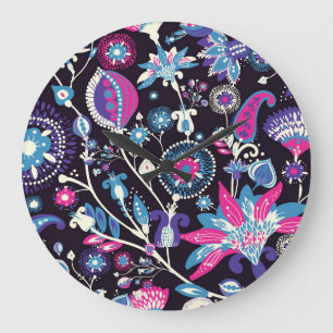Grande Horloge Ronde Paisley moderne : motif traditionnel oriental.