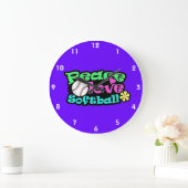 Grande Horloge Ronde Paix, Amour, Softball (Maison)