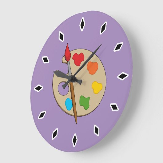 Grande Horloge Ronde Palette Artiste avec pinceau (Angle)
