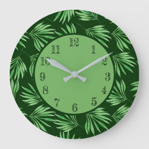 Grande Horloge Ronde Palmier Feuille Vert feuillage Moderne
