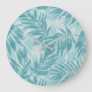 Grande Horloge Ronde Palmiers Areca Hawaïen Tropical Vintage Aqua
