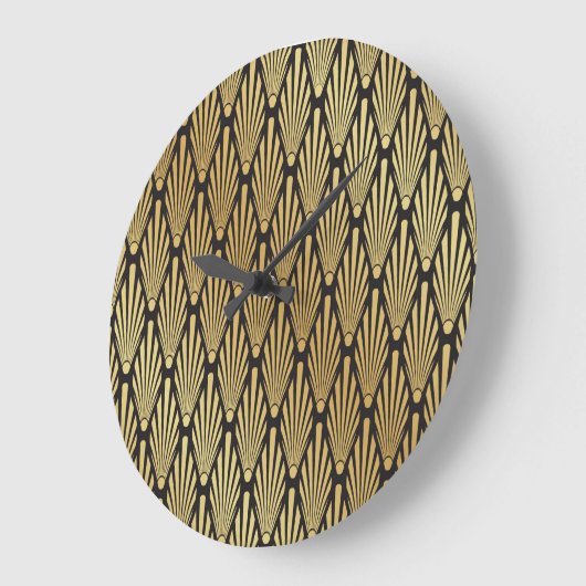 Grande Horloge Ronde Palmiers Art Déco : Or Noir. (Angle)