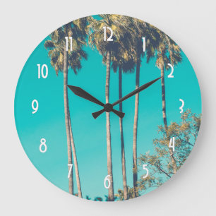 Grande Horloge Ronde Palmiers tropicaux Californie Rétro