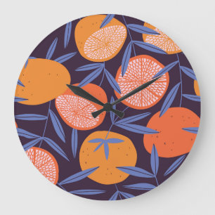 Grande Horloge Ronde Pamplemousse Vintage, Motif de fruits tropicaux.