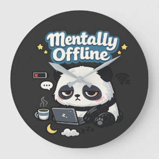 Grande Horloge Ronde Panda mentalement déconnecté | Esthétique Lo-Fi d'
