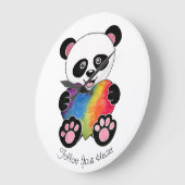 Grande Horloge Ronde Panda mignon d'aquarelle avec le coeur (Angle)