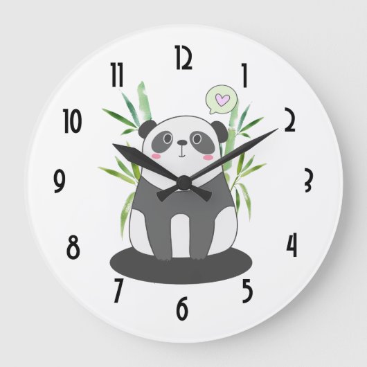Grande Horloge Ronde Panda noir et blanc mignonne en Bambou (Recto)