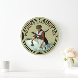 Grande Horloge Ronde Panneau de blanchisserie vintage