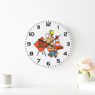 Grande Horloge Ronde Panneau de signalisation drôle de travailleur du b
