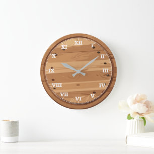 Grande Horloge Ronde Panneau en bois rustique