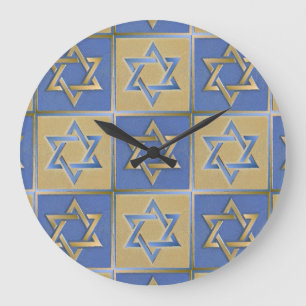 Grande Horloge Ronde Panneaux d'art étoile de David bleu or