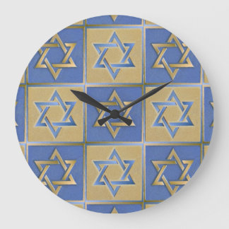 Grande Horloge Ronde Panneaux d'art étoile de David bleu or