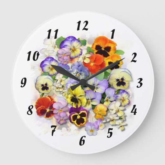 Grande Horloge Ronde Pansies colorées (Recto)