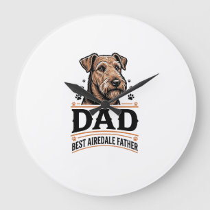 Grande Horloge Ronde Papa Airedale Terrier T-shirt vintage pour papa ch