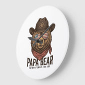 Grande Horloge Ronde Papa Bear Cowboy Bear Patriotic Vintage Vector Des (Angle)