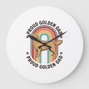Grande Horloge Ronde Papa Golden Retriever Gravure Vintage Amoureux des