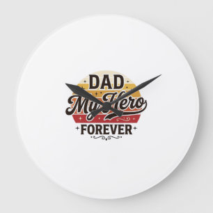Grande Horloge Ronde Papa Mon Héros Pour Toujours Design de Chemise Rét