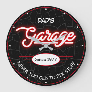 Grande Horloge Ronde Papa ou n'importe quel nom Garage Red Neon Effet D