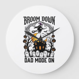 Grande Horloge Ronde Papa sorcière balai de Halloween cassé graphique v