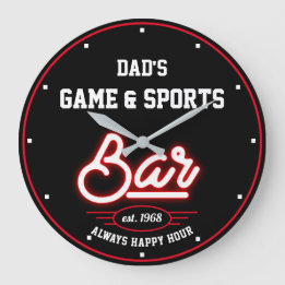 Grande Horloge Ronde Papa's ou n'importe quel nom Jeu Bar Sport Noir Ro