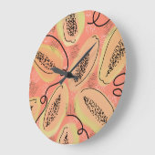 Grande Horloge Ronde Papaya Doodle Pattern Kitchen Fruit (Angle)