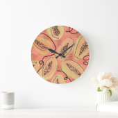 Grande Horloge Ronde Papaya Doodle Pattern Kitchen Fruit (Maison)